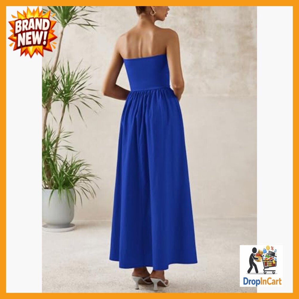 Elegant Strapless Maxi Dress Formal Wedding Party Cocktail Boho Chic - Picture 6 of 7